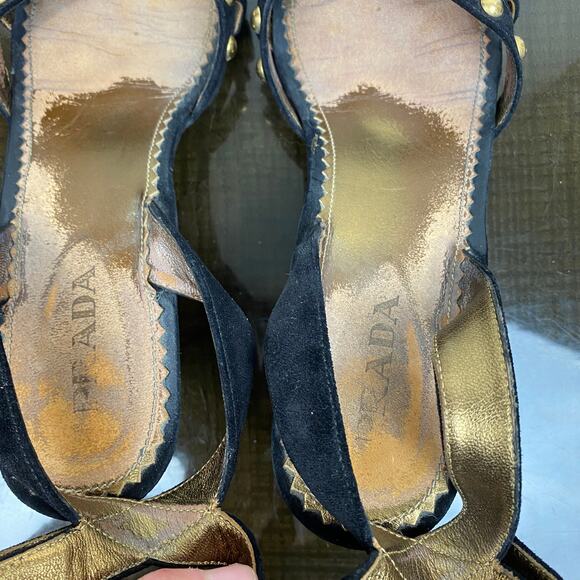 Rare Prada Studded Ankle Strap Heeled Sandals Women's 39 US 9 - Picture 9 of 10